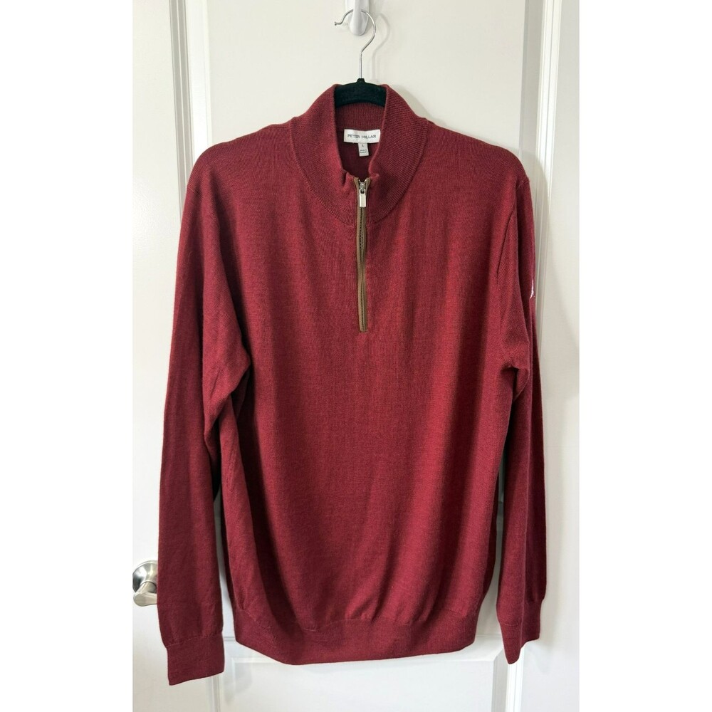 Peter Millar Men's Merino Wool Quarter Zip Pullover Sweater Maroon Size L